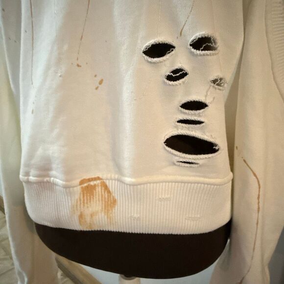 SMFK crewneck sweatshirt size small thrashed trashed cream color destroyed paint - Picture 3 of 12